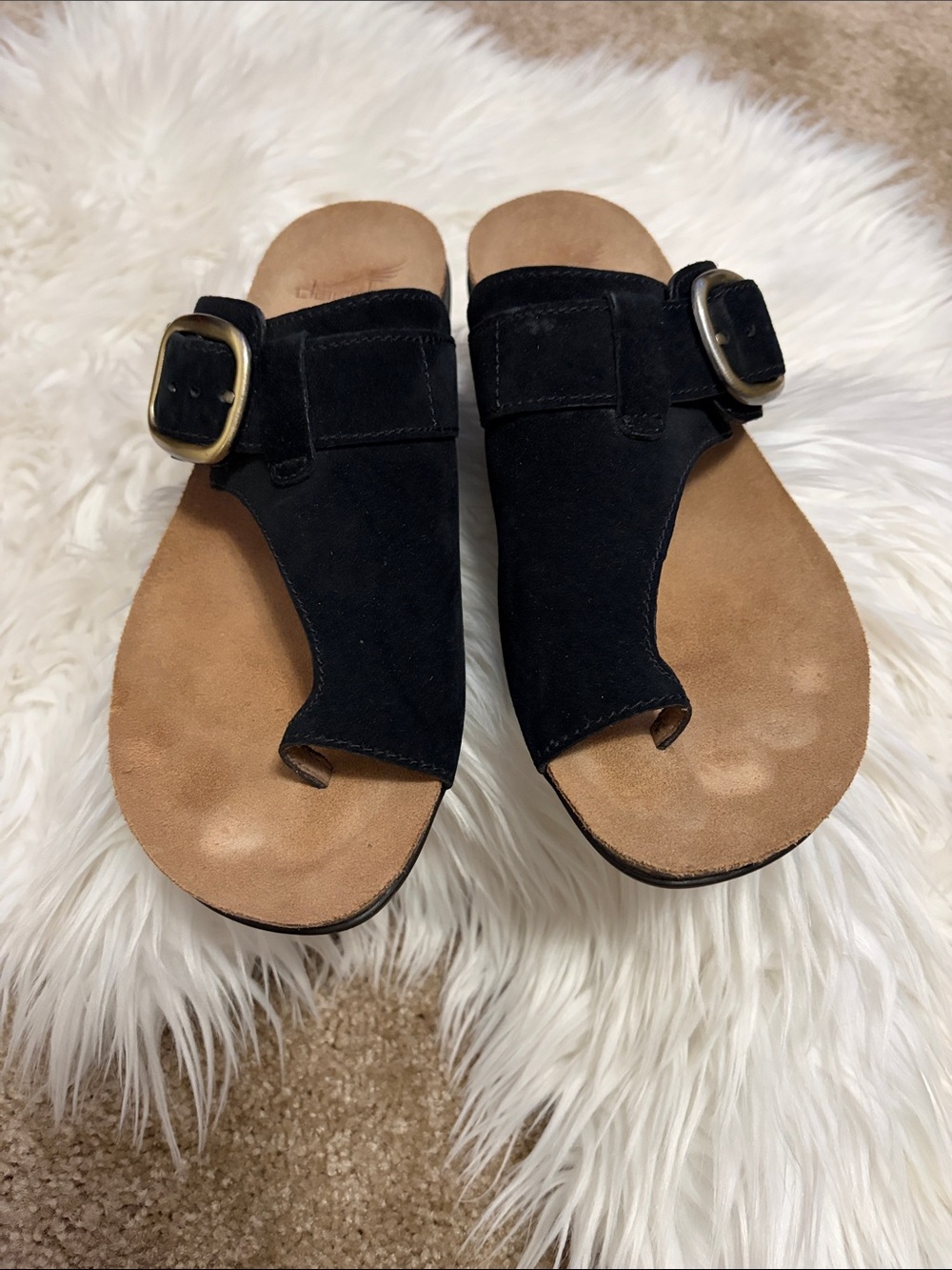 Dansko Rylee Toe Post Black Suede Women's Slide Sandals with Buckle Size EU 38